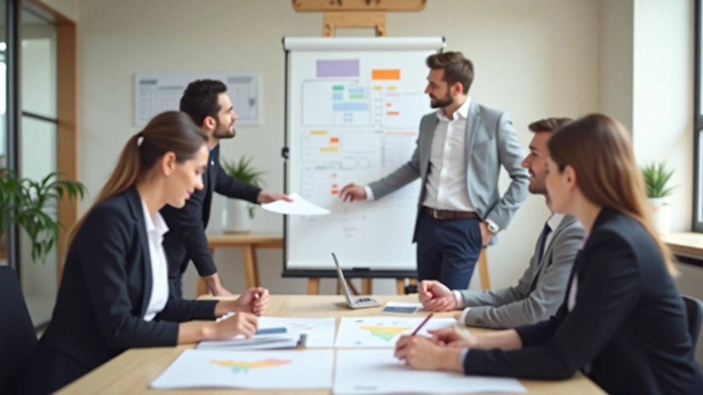 Team di consulenti che lavorano su obiettivi strategici e pianificazione della vita in ufficio moderno