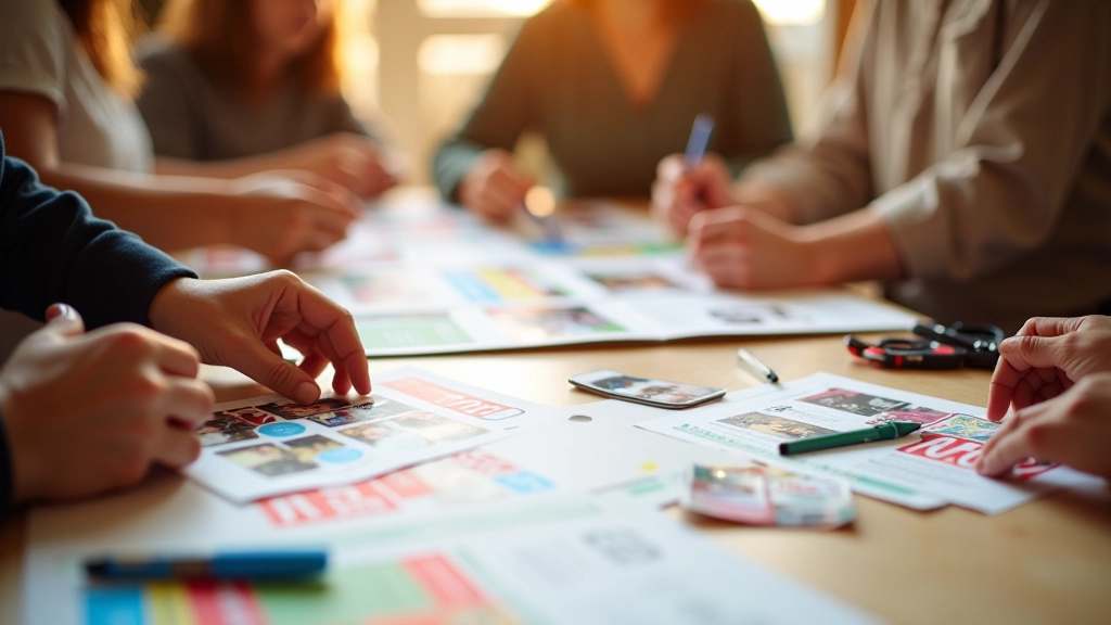 Vision board workshop con materiali creativi colorati e appunti visivi